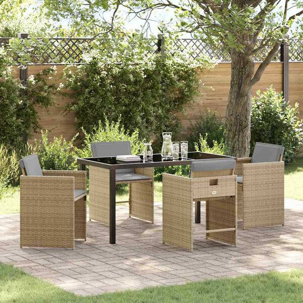 vidaXL Ensemble de salle &agrave; manger pour jardin 5 pcs Beige polyrotin