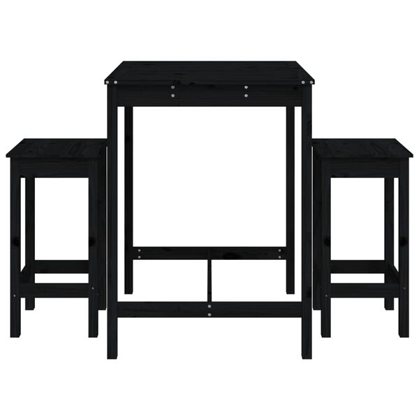 vidaXL Ensemble de bar de jardin 3 pcs noir bois de pin massif