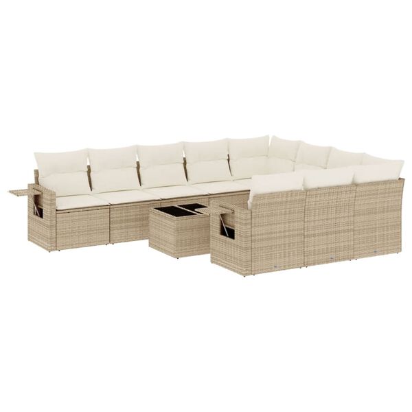 vidaXL Salon de jardin 11 pcs avec coussins beige r&eacute;sine tress&eacute;e