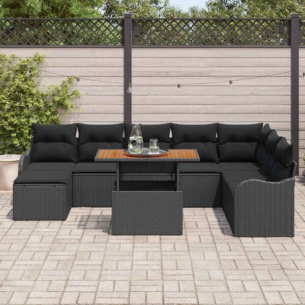 vidaXL Ensemble de canap&eacute; de jardin avec coussin 9 pcs Noir