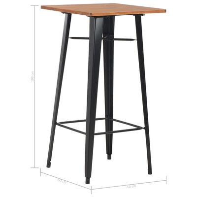 vidaXL Table de bar Noir 60x60x108 cm Pinède et acier