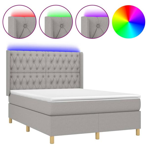 vidaXL Sommier &agrave; lattes de lit matelas LED Gris clair 140x200 cm Tissu