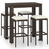 vidaXL Meuble de bar de jardin 5 pcs et coussins R&eacute;sine tress&eacute;e Marron
