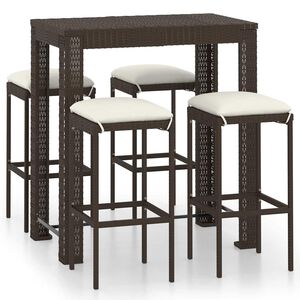 vidaXL Meuble de bar de jardin 5 pcs et coussins R&eacute;sine tress&eacute;e Marron