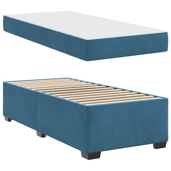 vidaXL Cadre de lit avec matelas Bleu fonc&eacute; 90 x 190 cm tissu
