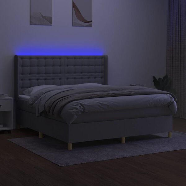 vidaXL Sommier &agrave; lattes de lit matelas LED Gris clair 180x200 cm Tissu