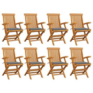 vidaXL Chaises de jardin avec coussins gris lot de 8 Bois teck massif