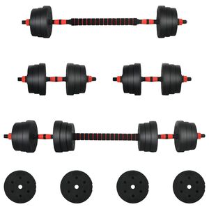 vidaXL Set d'halt&egrave;res 2-en-1 30kg Noir et Rouge Ciment et sable de fer