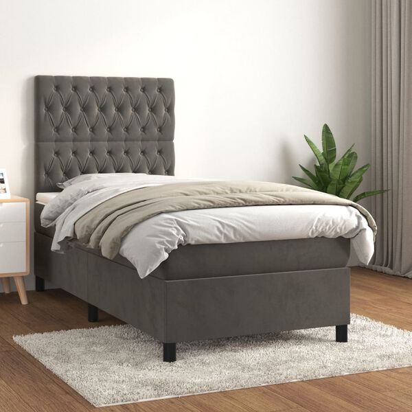 vidaXL Sommier &agrave; lattes de lit avec matelas Gris fonc&eacute; 100x200 cm