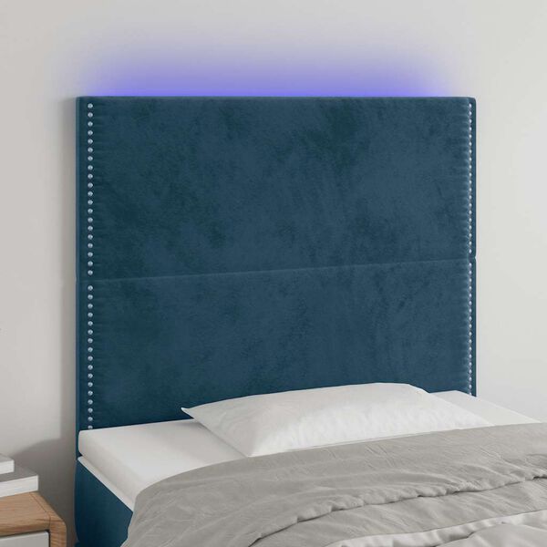 vidaXL T&ecirc;te de lit &agrave; LED Bleu fonc&eacute; 100x5x118/128 cm Velours