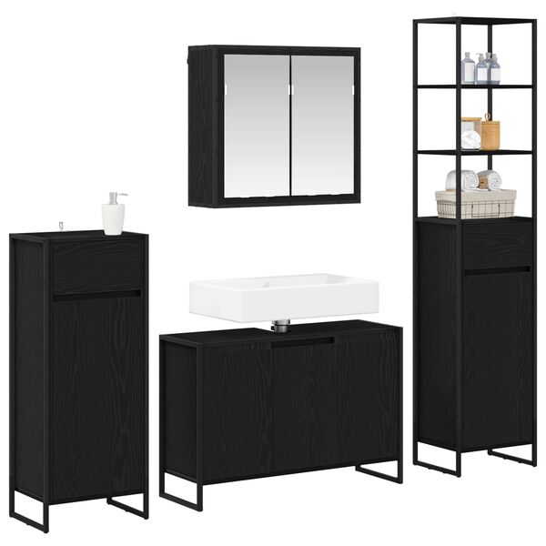 vidaXL Ensemble de mobilier de salle de bain avec tiroir Ch&ecirc;ne noir
