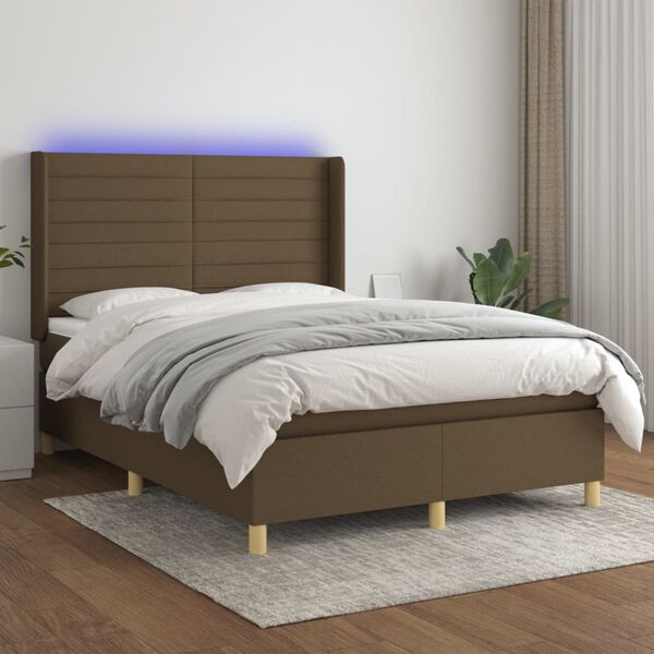 vidaXL Sommier &agrave; lattes de lit matelas et LED Marron fonc&eacute; 140x200 cm