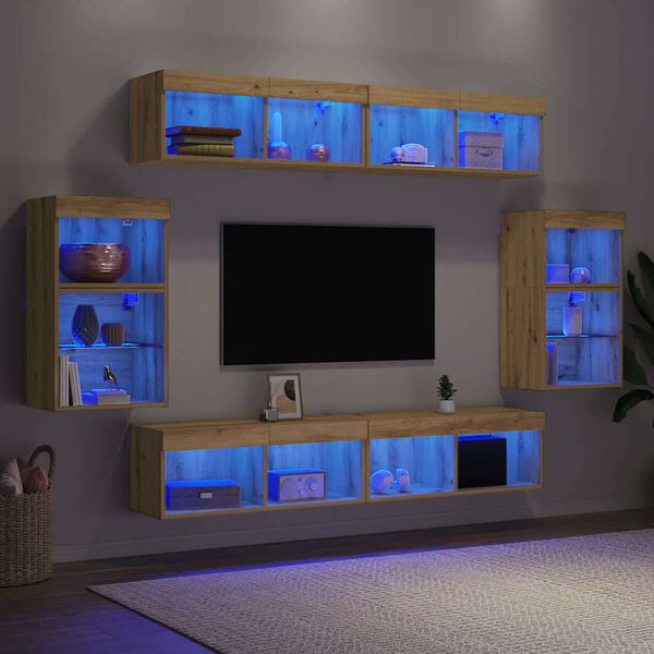vidaXL Ensemble meuble TV 8 pcs ch&ecirc;ne artisanal Bois d'ing&eacute;nierie