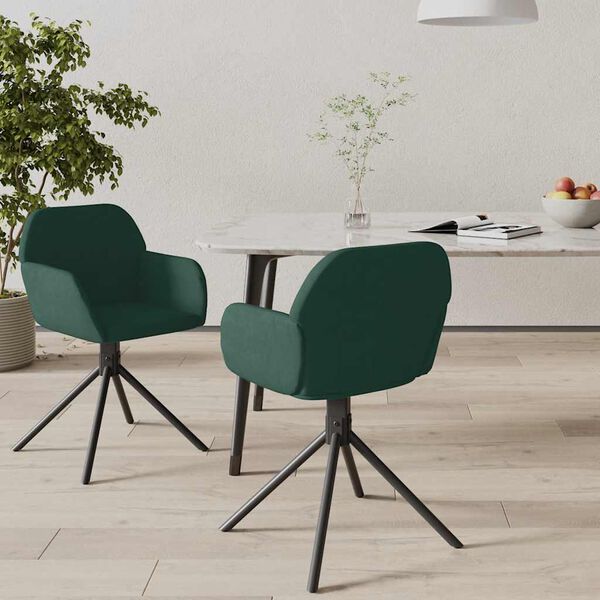 vidaXL Chaises pivotantes &agrave; manger lot de 2 Vert fonc&eacute; Velours