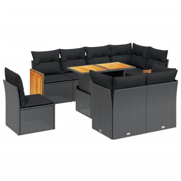 vidaXL Salon de jardin 9 pcs avec coussins noir r&eacute;sine tress&eacute;e