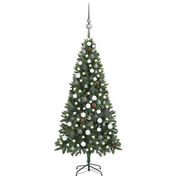 vidaXL Arbre de No&euml;l artificiel pr&eacute;-&eacute;clair&eacute;/boules pommes de pin 180cm