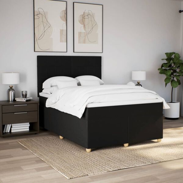 vidaXL Sommier &agrave; lattes de lit avec matelas Noir 140x190 cm Tissu