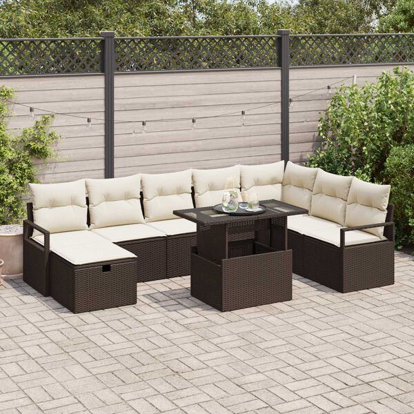 vidaXL Ensemble de canap&eacute; de jardin 9 pcs Marron Poly rotin