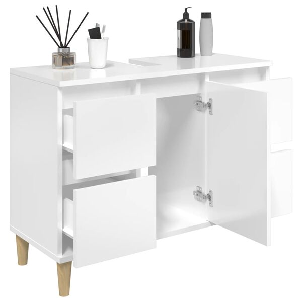 vidaXL Meuble d'&eacute;vier blanc brillant 80x33x60 cm bois d'ing&eacute;nierie