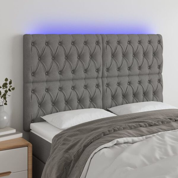 vidaXL T&ecirc;te de lit &agrave; LED Gris fonc&eacute; 160x7x118/128 cm Tissu