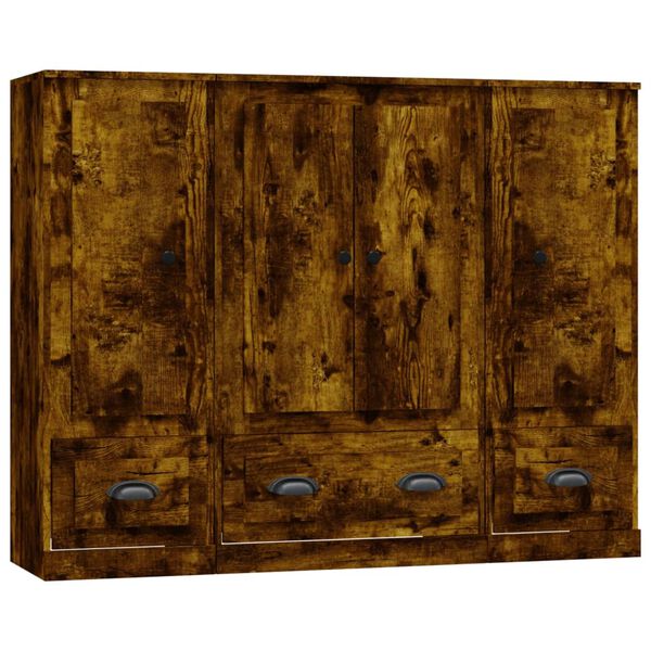 vidaXL Buffets 3 pcs ch&ecirc;ne fum&eacute; bois d'ing&eacute;nierie