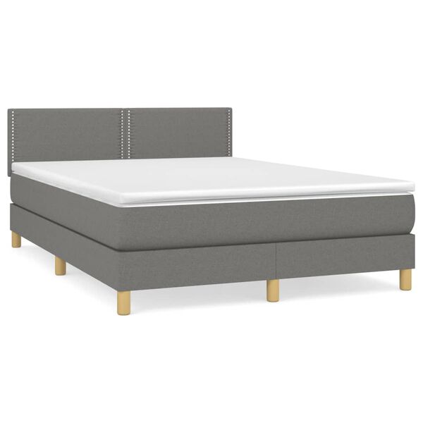 vidaXL Sommier &agrave; lattes de lit avec matelas Gris fonc&eacute; 140x200cm Tissu