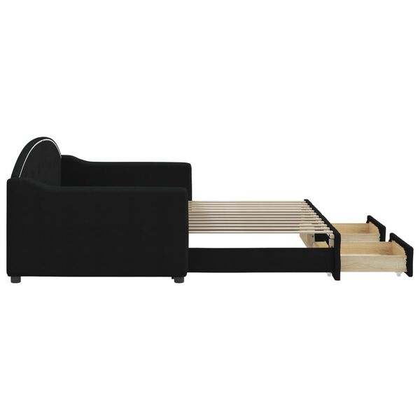 vidaXL Lit de jour avec gigogne et tiroirs sans matelas noir 90x200 cm