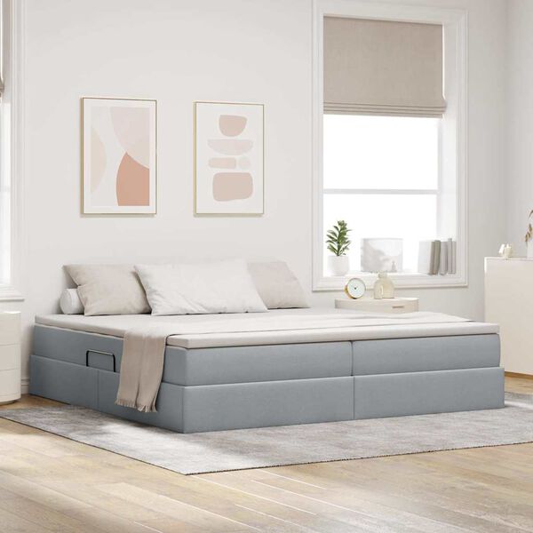 vidaXL Lit avec rangement et matelas Gris clair 200 x 200 cm Polyester