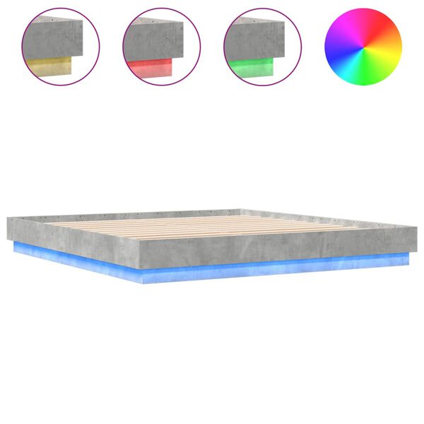 vidaXL Cadre de lit avec LED sans matelas gris b&eacute;ton 200x200 cm