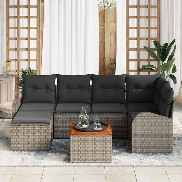 vidaXL Ensemble de canap&eacute; de jardin avec coussin 7 pcs Gris polyrotin