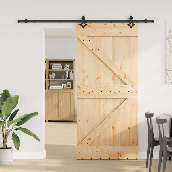 vidaXL Porte coulissante et kit de quincaillerie 90x210 cm pin massif