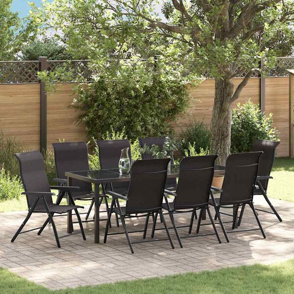 vidaXL Ensemble de salle &agrave; manger pour jardin 9 pcs Noir caf&eacute;