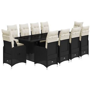 vidaXL Ensemble de bistro de jardin 11 pcs coussins noir poly rotin
