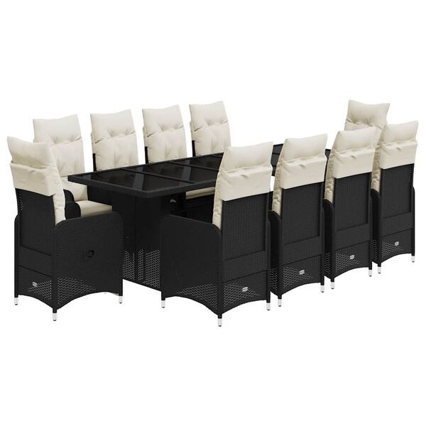 vidaXL Ensemble de bistro de jardin 11 pcs coussins noir poly rotin