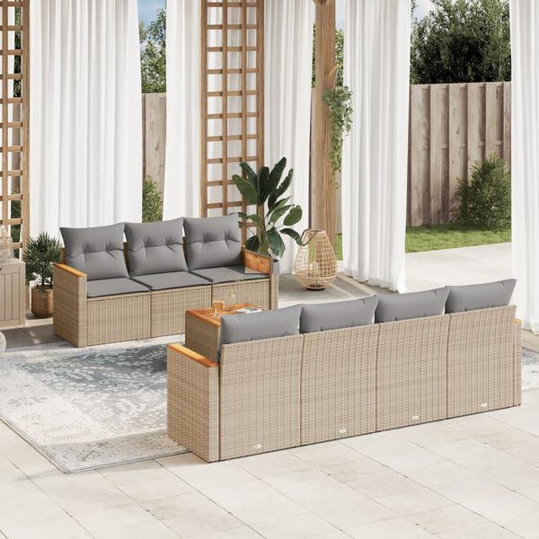 vidaXL Salon de jardin avec coussins 8 pcs beige r&eacute;sine tress&eacute;e