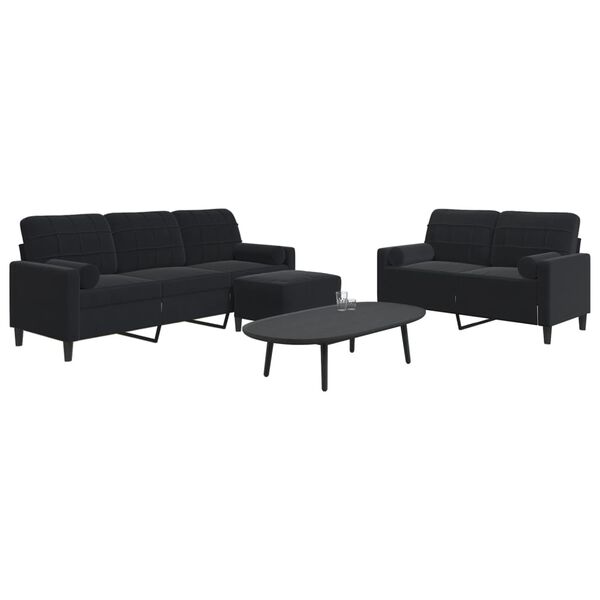 vidaXL Ensemble de canap&eacute;s 3pcs et coussins et traversins noir velours