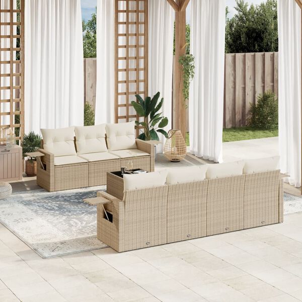 vidaXL Salon de jardin avec coussins 8 pcs beige r&eacute;sine tress&eacute;e