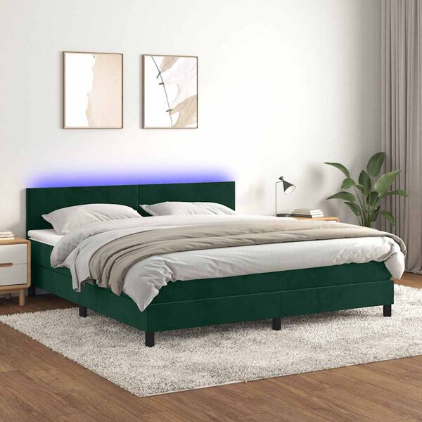 vidaXL Sommier &agrave; lattes de lit avec matelas LED Vert fonc&eacute; 160x200 cm
