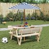 vidaXL Table de pique-nique pour 4 enfants avec parasol bois de sapin