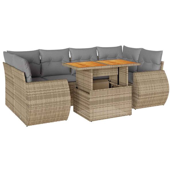 vidaXL Salon de jardin avec coussins 7 pcs beige r&eacute;sine tress&eacute;e