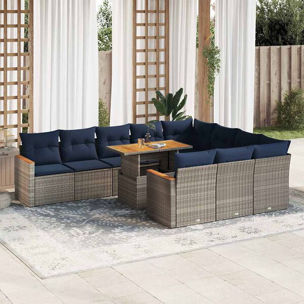 vidaXL Salon de jardin 11 pcs avec coussins gris r&eacute;sine tress&eacute;e