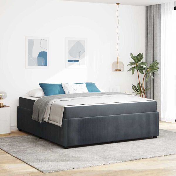 vidaXL Cadre de lit avec matelas Gris fonc&eacute; 180 x 200 cm tissu