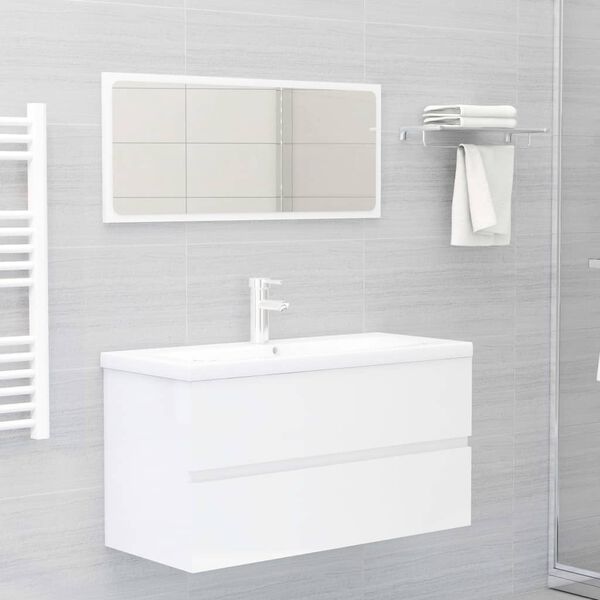 vidaXL Ensemble de meubles de salle de bain Blanc brillant Agglom&eacute;r&eacute;
