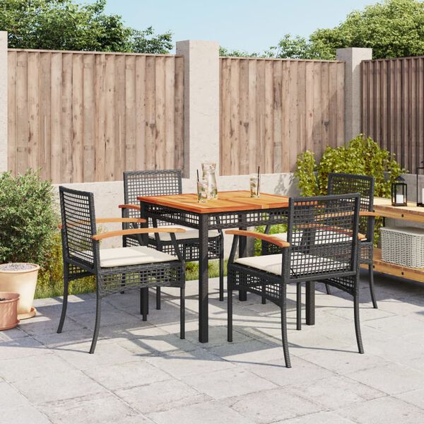 vidaXL Ensemble &agrave; manger de jardin coussins 5pcs Noir R&eacute;sine tress&eacute;e