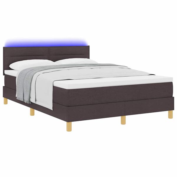 vidaXL Lit &agrave; ressort LED avec matelas Marron fonc&eacute; 160 x 200 cm tissu