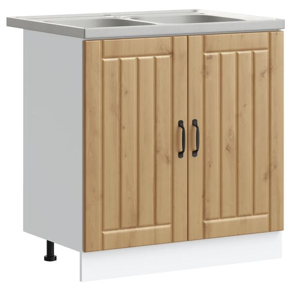 vidaXL Meuble sous &eacute;vier Lucca 2 pcs Ch&ecirc;ne artisanal Bois d'ing&eacute;nierie