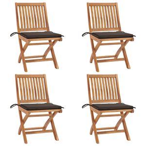 vidaXL Chaises pliantes avec coussins, 4 pi&egrave;ces, en teck massif