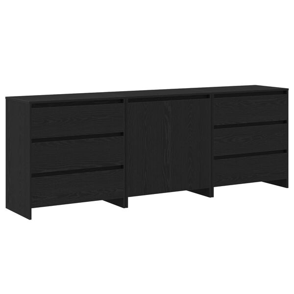 vidaXL Buffet avec tiroir 3 pcs Noir 70 x 41 x 75 cm Bois d'ing&eacute;nierie