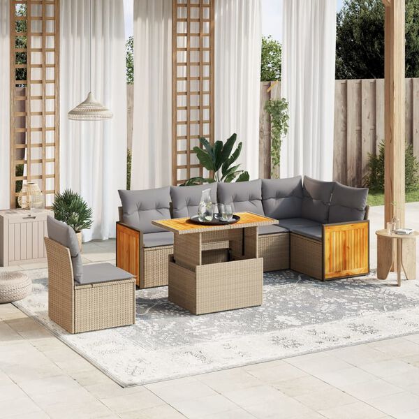 vidaXL Salon de jardin avec coussins 7 pcs beige r&eacute;sine tress&eacute;e