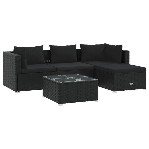 vidaXL Salon de jardin 5 pcs avec coussins Résine tressée Noir